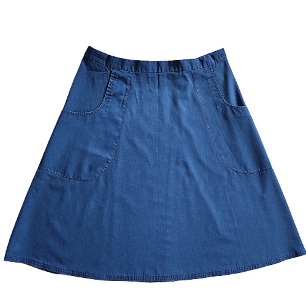 Womens M Vintage Handmade Blue A-Line Reversible Wrap-Around Cotton Split Skirt